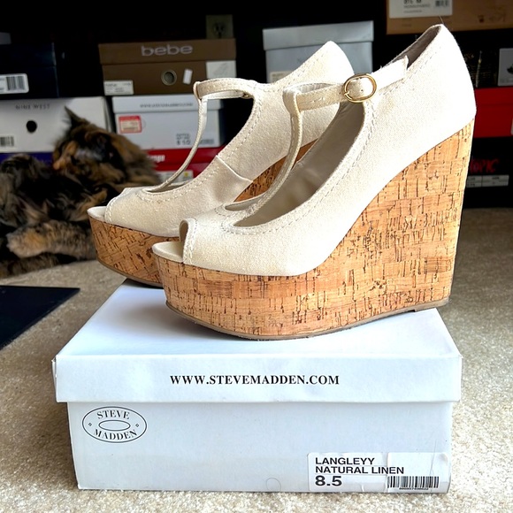 Steve Madden Langleyy Natural Linen Wedge - Picture 3 of 7